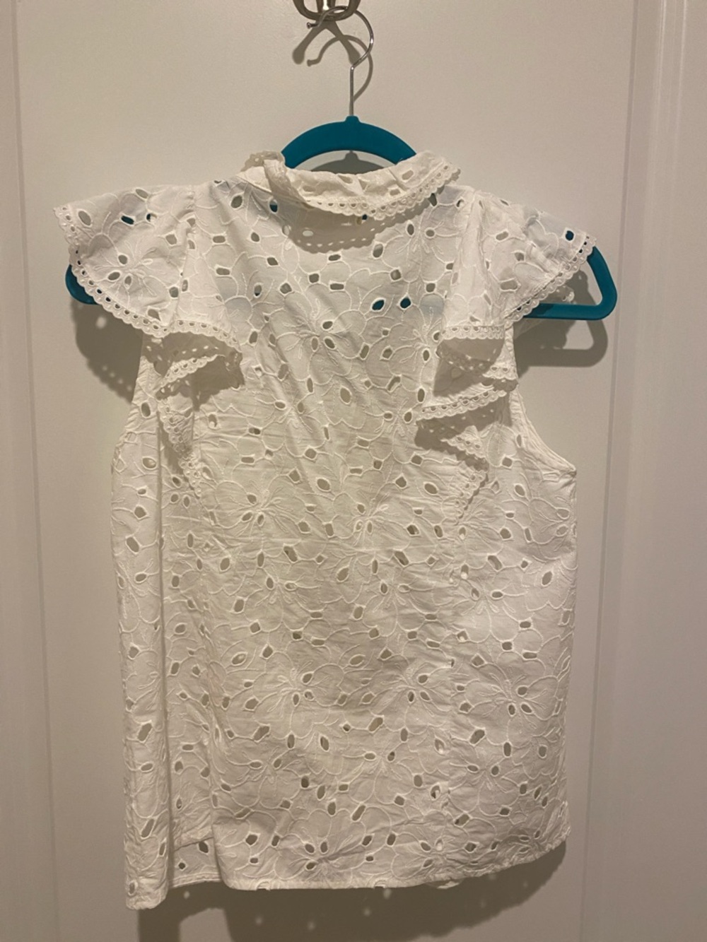 Sezane White Sleeveless Eyelet Ruffle Button-Front Top - Picture 5 of 5